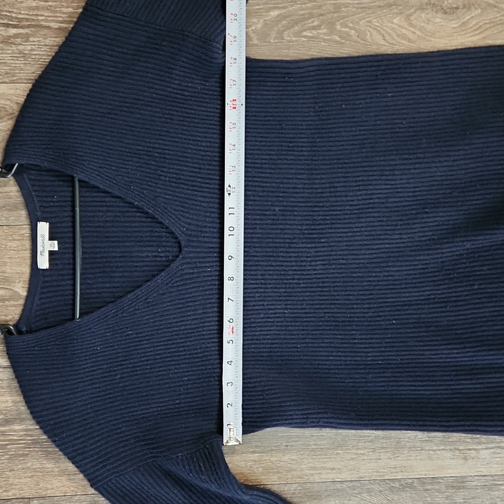 Madewell Relaxed V-Neck Ribbed Sweater Navy Blue Long Sleeve Wool Blend Size XS - Picture 5 of 8